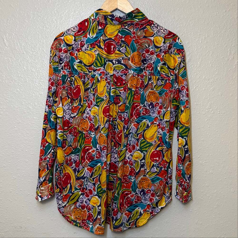 VTG LizWear Fruit All Over Print Button Front Shirt 100% Cotton Petite Medium - Picture 9 of 9